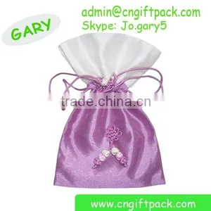 Yellow Promotional Satin Gift Packaging Pouch Bag Embroidered Logo thumbnail-2
