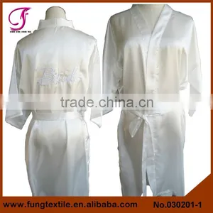 030201 Women Short Design Embroidered Words Silk Kimono Robe thumbnail-1