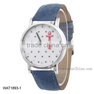 2016 Personalized Anchor Navy Blue Jean Wristwatch Canvas Wrist Watch thumbnail-1