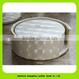 Fashionable Milky White Luxury Leather Round Coaster ,Christmas Gift 16021 thumbnail-2