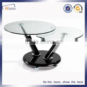 Modern Design Special Shape Revolve Transparent Coffee Table Glass Top Wood Legs thumbnail-1