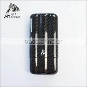 3K Twill Carbon Fiber Cigar Case Holder 3 Tube Portable High-end Humidor Gloss Finish Travel Cigar Holde thumbnail-2