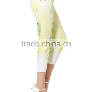 Guangzhou Apparel Wholesale Printing Leggings Low Waist Fashion Ladies Printed Cropped Jeans Trousers thumbnail-5