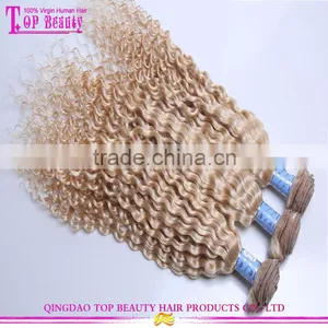 7A Unprocessed Brazilian Blonde Curly Hair Extensions Jerry Curly Virgin Hair Bundles 613# Blonde Hair thumbnail-4