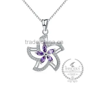 925 Sterling Silver Purple Zircon Flower Creative Pendant Necklace Fashion Women Necklace Supplies 6360455 thumbnail-1