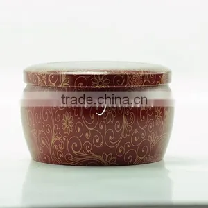 Red Vivid Flower Round Tin Plate Tea Canister for Matcha thumbnail-2