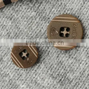 4 Holes Natural Light Brown Corozo Nut Suit Buttons With Logo Engraved on thumbnail-1