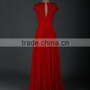 RSE666 Cap Sleeve Flowing Chiffon Free Shipping Custom-Made Long Red Prom Dresses thumbnail-4