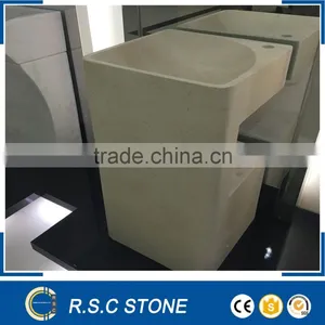 Beige Marble Pedestal Sink Pedestal Basin thumbnail-1