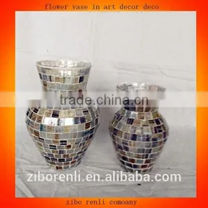 Floral Mosaic Color Glass Flower Vase in Art Decor Deco thumbnail-1