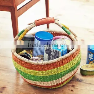 Colorful Seagrass Bolga Basket thumbnail-5