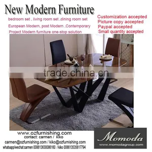 New Fashion Italian Modern Furniture Private Custom Made Wood /glass Top Metal Dining Table Fashion Leather Chair Dining Set thumbnail-1