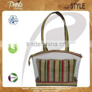 See Through PVC / PP Laminated Jute Bag With Pouch thumbnail-1