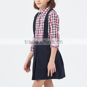 British Style 2017 Spring Student Girls Shirt Long Sleeved Cotton Plaid Shirt for Girl thumbnail-6
