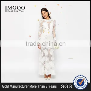 MGOO Lace 3D Floral Fishtail Maxi Dress Crew Neck Long Sleeves Embroidered Wedding Dress Bridal Grown thumbnail-1