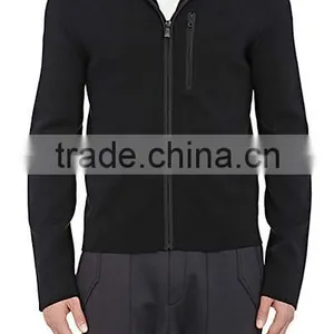 Black Rib-knit Virgin Wool Zip-front Hoodie Styled With Tech-fabric Elbow Patches thumbnail-5