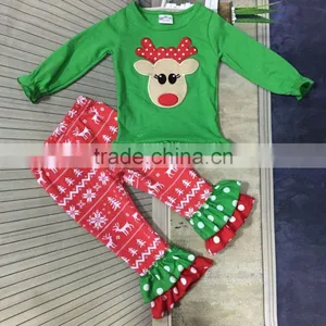 Baby Kids Wear Christmas Outfits Reindeer Top Aztec Pants Kids Fashion Suit Cute Clothes Set thumbnail-1