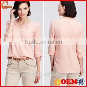 New Fashion High Quality Crepe v Neck Long Sleeve Woman Blouse thumbnail-1