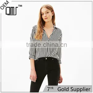 2017 OEM Spring v Neck Cutting Latest Custom Shirt Women Designs thumbnail-1