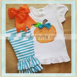 Baby Girl 2017 New Product Private Custom Pumpkin Shirt Ruffle Pants Fall Boutique Outfit Long Set Kids Clothes thumbnail-1