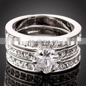 Size 5.5-9 Fashion Wedding White Zircon Jewelry New Ring Set thumbnail-2