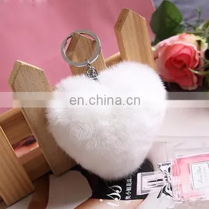 Factory Wholesale Fluffy and Soft Rex Rabbit Fur Heart Shape Pendant Fur Bag Charm thumbnail-4