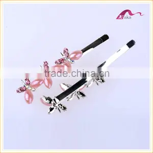 Wholesale Price New Arrival Multi Colors Elegant Hair Grips Metal Crystal Decorated Butterfly Ceramic Beads Hair Clips For Gifts thumbnail-6