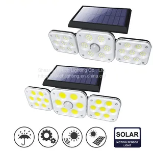 54/138 LEDs Outdoor Solar Wall Lamp Powered Sunlight 3 Heads Remote Control Waterproof LED Lamp For Garden Courtyard Street Lamp thumbnail-1