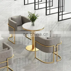 Light Luxury Modern Hotel Cafe Coffee Restaurant Dining Chair Sofa Golden Armchair thumbnail-4