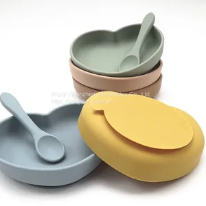 BPA Free Silicone Baby Dinner Plate Heart Placemat With Suction Base thumbnail-2