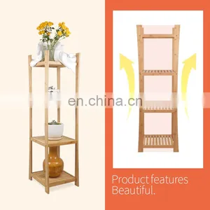 Deluxe 4-Tier Shelf Bamboo Freestanding Bathroom Towel Organizing Shelf thumbnail-3