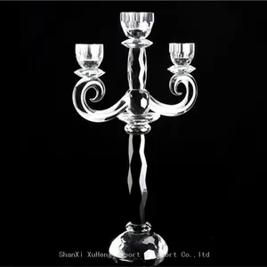 Wholesale Custom Crystal Glass Candle Holder Wedding Decor 3 Arms Candlesticks Crystal thumbnail-2