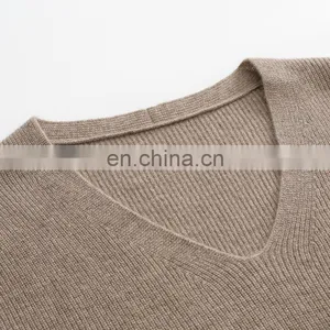 Women's Loose Knit V Neck Cashmere Sleeveless Sweater Vest New Spring Autumn Collection 100% Cashmere Casual Style Front Logo thumbnail-3