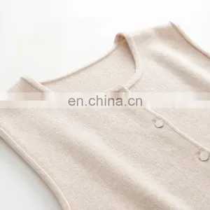 Inner Mongolia Erdos Casual Crew Neck Button Vest for Women Knitted Woolen Cashmere Tops With Embroidered Logo Outer Wear thumbnail-3