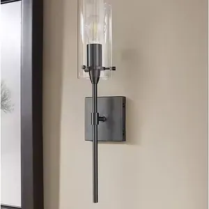 Industrial Retro 1 Light Glass Wall Sconce Bathroom Vanity Mirror Front Light With Clear Glass Shade for Bedroom Living Room thumbnail-2