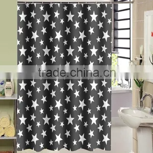 100% Polyester Black Stars Printed Shower Curtain for Hotel, Family, Waterproof Bath Curtain thumbnail-2