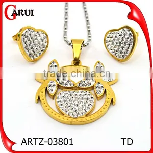 High Quality Women European Fashion Jewelry Set Chain Crystal Pendant Necklace & Charm Heart Earrings thumbnail-1
