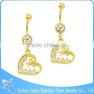 China Manufacturer Surgical Steel Hanging Pink Crystal Heart Bow Belly Ring thumbnail-6