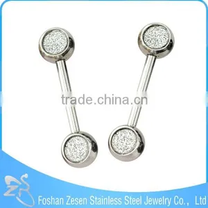 Surgical Steel Straight Bars Balls Inset Stone Piercing JewelryTongue Barbell thumbnail-6