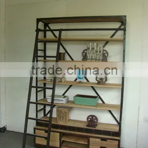 Industrial Style Metal and Wood Bookcase thumbnail-1