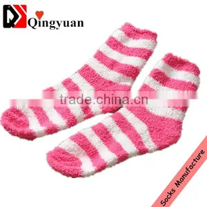 New Arrival Fancy Design Candy Color Coral Flocking Half Thickening Warm Winter Stripes Floor Terry Socks thumbnail-1