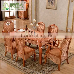 2015 China Antique Nature Rattan Cane Webbing Dinning Room Table Chair Set Furniture Set thumbnail-1