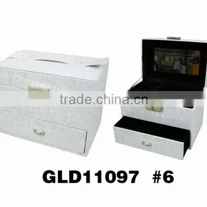 White Leather Jewelry Box With Mirror/handle/lock/drawer thumbnail-1