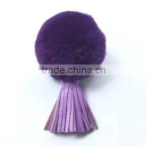 Deep Purple Rabbit Fur Bag Charm Keychain With Real Leather Tassel Supplier's Choice thumbnail-2