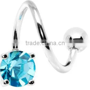 Shimmering Aqua Solitaire Spiral Twister Belly Ring thumbnail-4