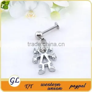 Stainless Steel and Crystal Lip Piercing Fashion Labret Stud Key Logo Labret Ring thumbnail-2