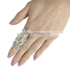 Girls Womens Ring Jewelry Punk Rhinestone Gold Plated Crystal Double Finger Adjustable Knuckle Rings thumbnail-2