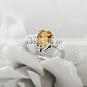 Charming Pear Shape Citrine Stone With 925 Sterling Silver Ring. Beautiful 925 Sterling Silver Gemstone Ring thumbnail-1