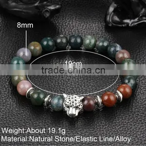 Hot Antique Crystal Rhinestone Leopard Head Lava Stone Buddha Bracelet thumbnail-4