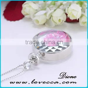 Gold Jewellery Design PINK Flower Glass Pendant Necklace for Women thumbnail-3